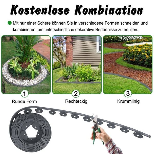Plænekant i plast 10m x 5cm - sort, fleksibel + 30 ankerpæle