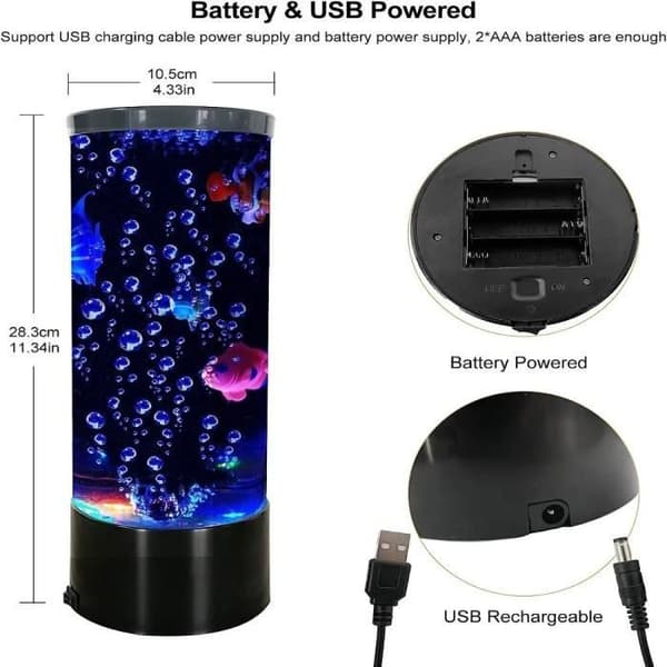 Fiskeboblelampe med fjernkontroll, lavalampe, USB-plugg, minifisk, nattlys, gave til barn og voksne
