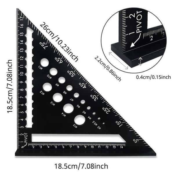 18 cm (7 tommer) Tømrervinkel - Aluminiumslegering - Høj præcision - Antirefleks mat finish
