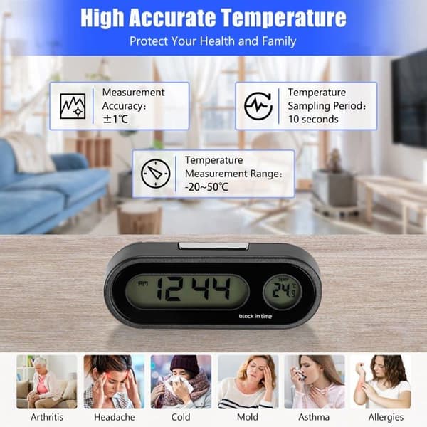 Bilklokke Termometer - Digital - Innebygd Termometer - LED Bakgrunnsbelysning