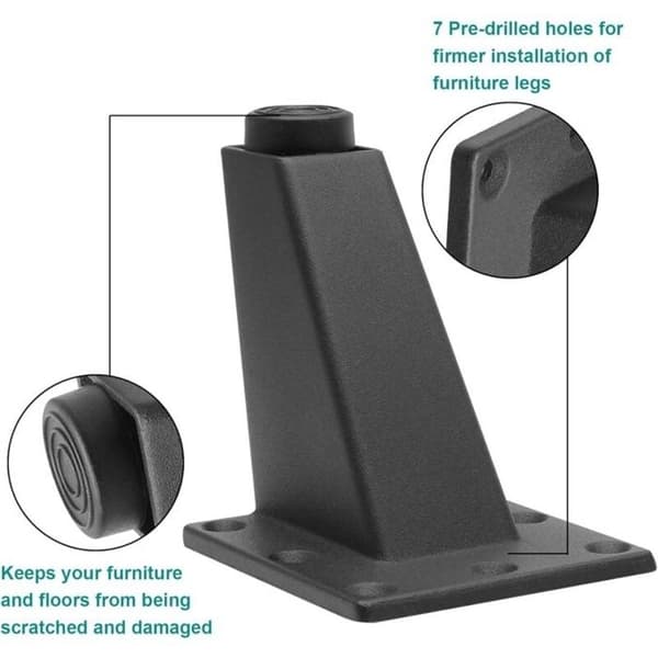 Sæt med 4 sorte møbelben i aluminiumslegering, justerbare - sofaunderstøttelse, 25 kg/ben