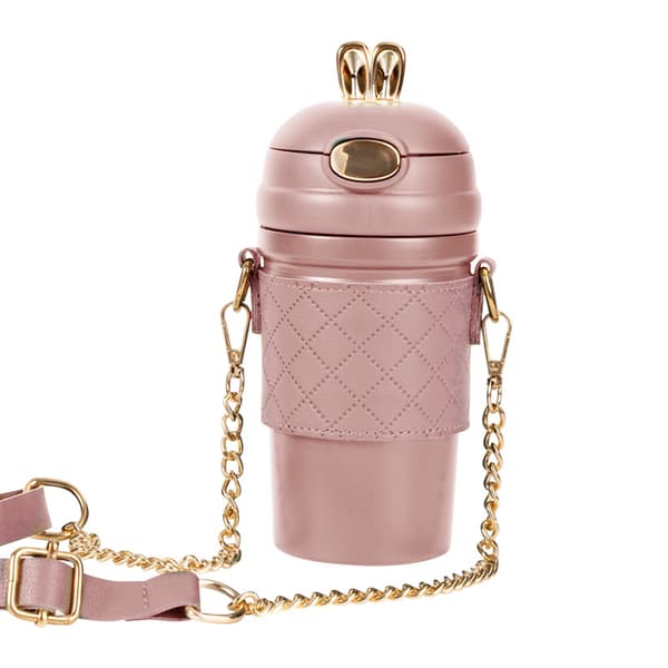 Isolert vannflaske med sugerør - 480 ml (rosa)
