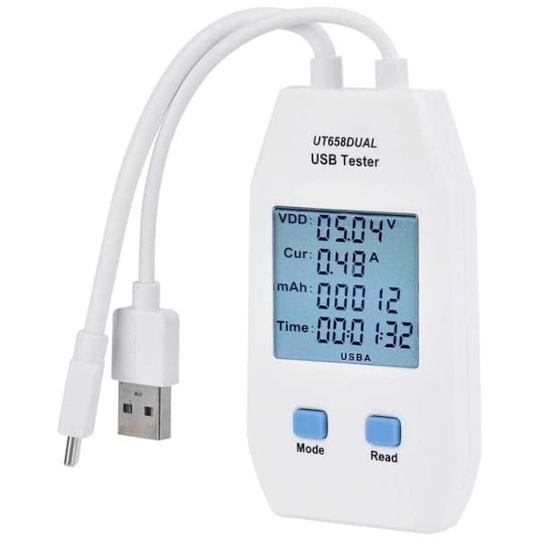 USB-tester, LCD USB-tester detektor voltmeter amperemeter digital kapacitetstester (UT658 Dual)