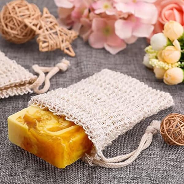 Set med 2 tvålväskor i sisal, tvålnät, solid tvålpåse, tvålpåse, tvålbärarpåsar 13cm×10cm