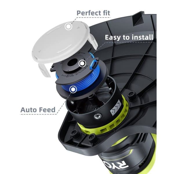 Erstatningsspoler med tråd til Ryobi ONE+ 18V/24V/40V gresstrimmere + hette — automatisk mating