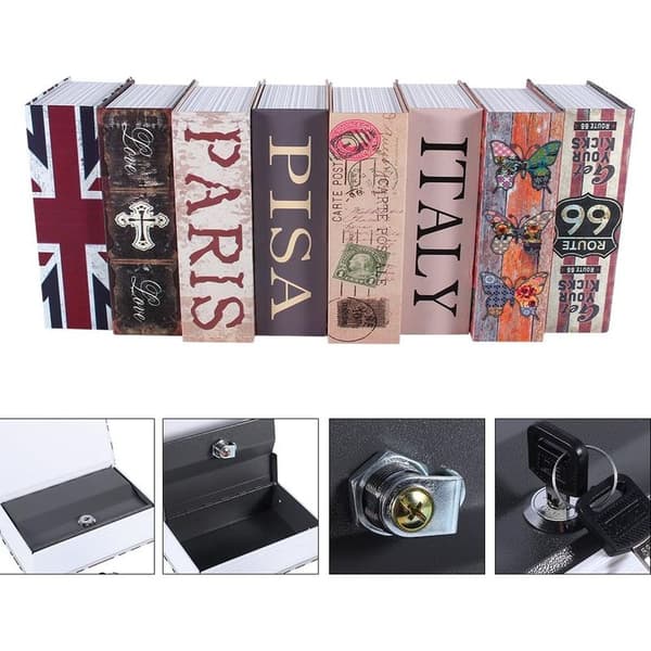 Hemmelig bogformet pengeskab – Skjulested til penge, smykker, pas – Rustfrit stål – Metallås – Camouflage-design