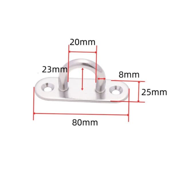 M8 (8-pack) - Kraftig rektangulär U-formad vägg- eller takmonteringskrok (80 x 25 mm) fästring