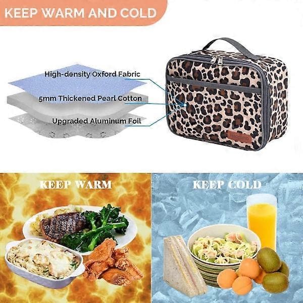 Matboks for barn, isolert gjenbrukbar lunsjpose, termosmatpose med vanntett fôr, matboks for skole, arbeid, piknik (Leopard)