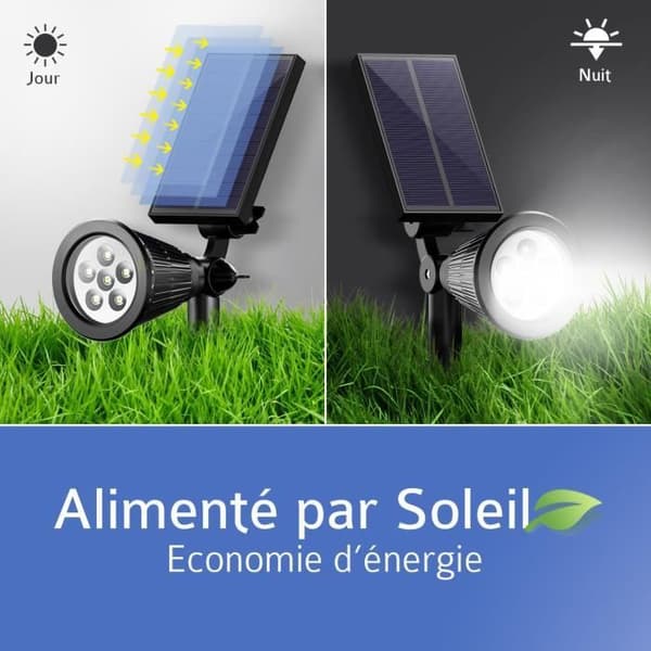Utomhus solcellsdriven spotlight med 6 lysdioder på markspett med rörelsesensor, IP65 vattentät, justerbar med 180° solpanel