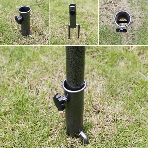 2x Metal Parasolfødder - Skrueanker til 36 mm Stang, 32 cm Længde, Sølv/Sort