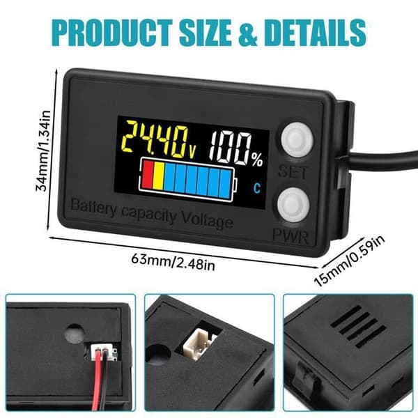 DC 7-100V Lithium Batterikapacitetstester - Farvedisplay, Indikator for 12V–84V