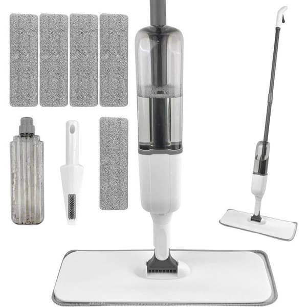 Spraymopp, gulvvaskmopp, flat spraymopp, mikrofibermopp med 5 gjenbrukbare puter og nal