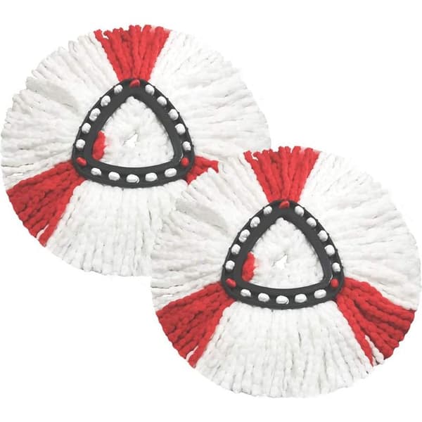 Sæt med 2 moppehoveder kompatible med Vileda 2 i 1 Turbo Moppe erstatningshoved, mikrofiber, rød, hvid.