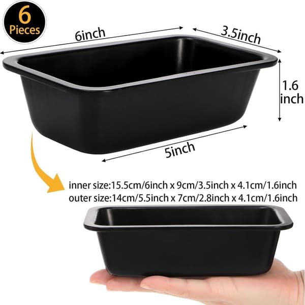 Set med 6 non-stick brödformar i kolstål för att baka kakor och rostat bröd, 9 x 15 cm