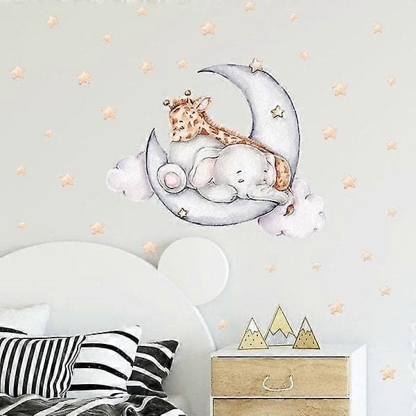 Tecknad väggdekal Elefant Giraff Barn Flickor Barnkammare Heminredning, 1 set-35*60cm