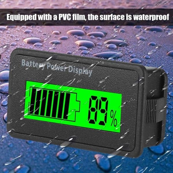 12-48V Batterikapasitetsindikator Voltmeter med Grønn Bakgrunnsbelyst LCD - % Display