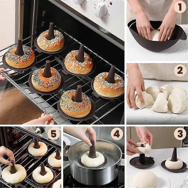 Silikoneforme, Donutform til bagning, Donutpande sæt, 6 stk. kageforme til bagel og donutkagepander