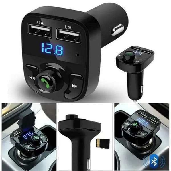 FM Transmitter X8 med Bluetooth og Håndfri - Trådløs Musik Sort