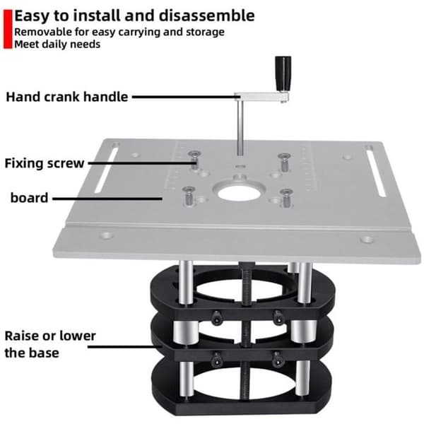 Justerbar fræselift 54 mm – sort aluminiumslegeringsbase, håndsving