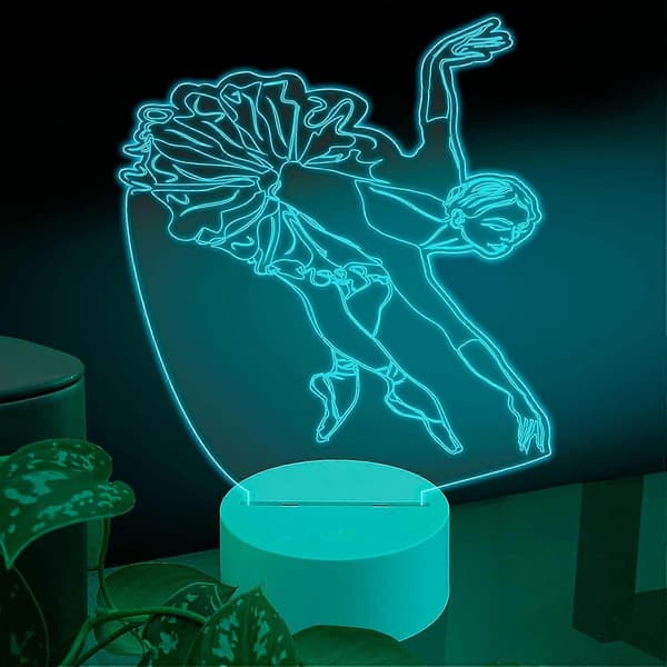 Dans 3D LED bordlampe, poserende balletdanser ærbødighed klassisk musik, optisk illusion akrylglasplade