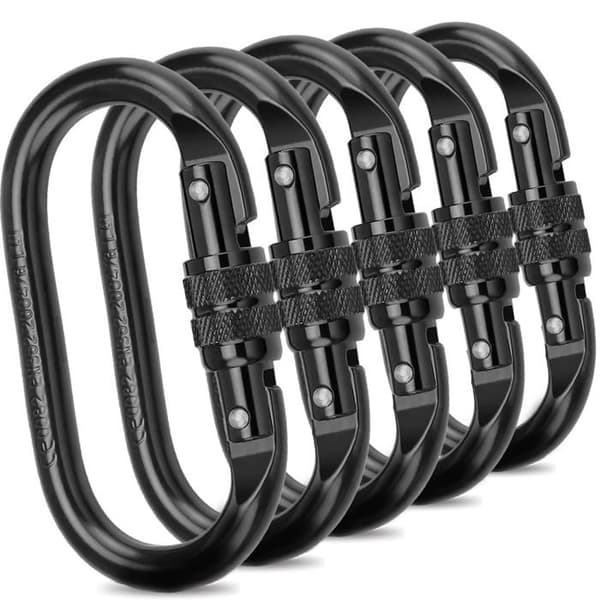 Låsbar oval klatrekarabin - 10 mm rustfrit stål - 15 kN - Pakke med 5 sorte
