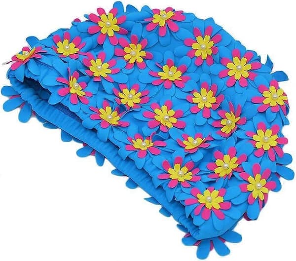 Badehette Floral Petal Retro Stil Badehetter for Kvinner (Blå)