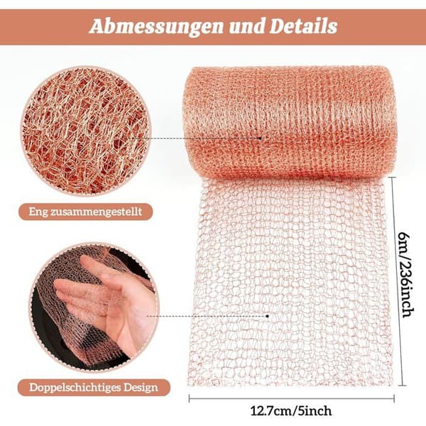Snigel- och snigelnät, kopparsnigelnät 6m x 127mm, dubbelnät kopparremsa trådnät