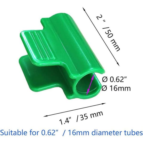 Pakke med 40 drivhusklemmer, 16 mm diameter – grønn plast, 5 x 3,5 cm