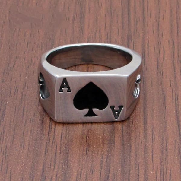 Herr Dam Rostfritt Stål Ring Poker Spader Ess Silver Svart A917-165
