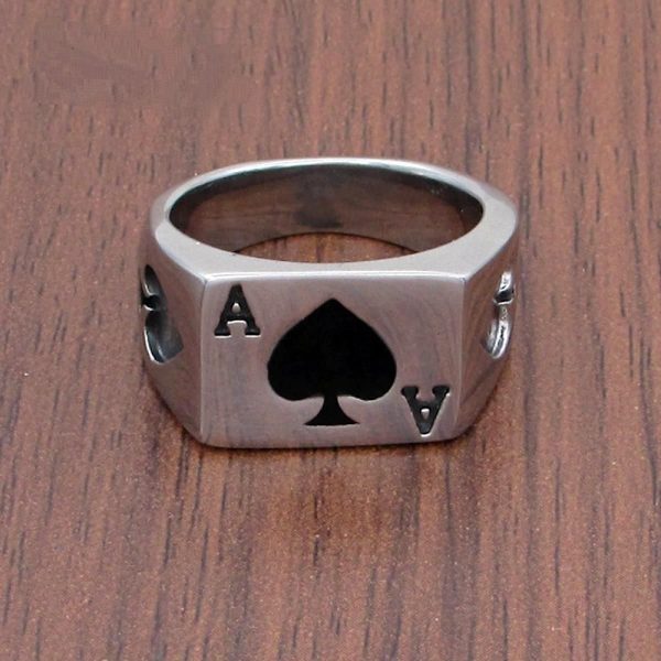 Mænd Kvinder Rustfrit Stål Ring Poker Spade Es Sølv Sort A917-165