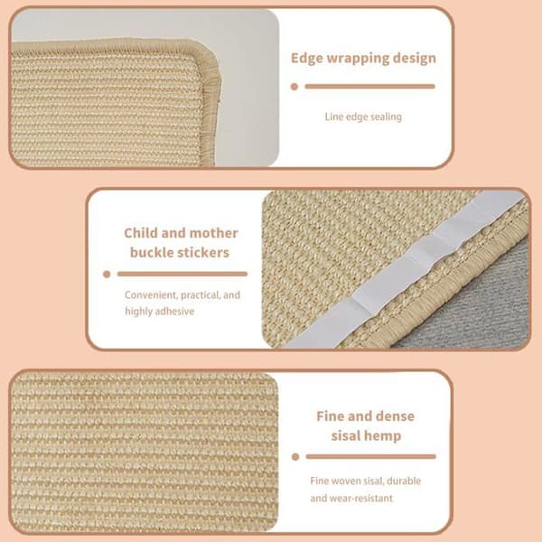 Klösmatta i sisal, 2-pack, 45×25 cm – soffskydd, självhäftande, inomhus