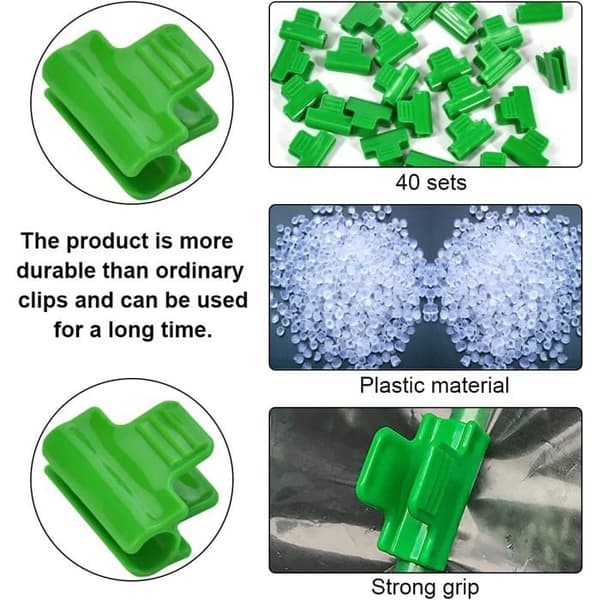 Pakke med 40 drivhusklemmer, 16 mm diameter – grønn plast, 5 x 3,5 cm