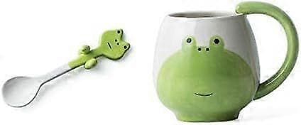 Handmålad kaffekopp Härlig Panda/Groda/Katt/Gris Keramisk Mugg Tekopp Inklusive Tesked