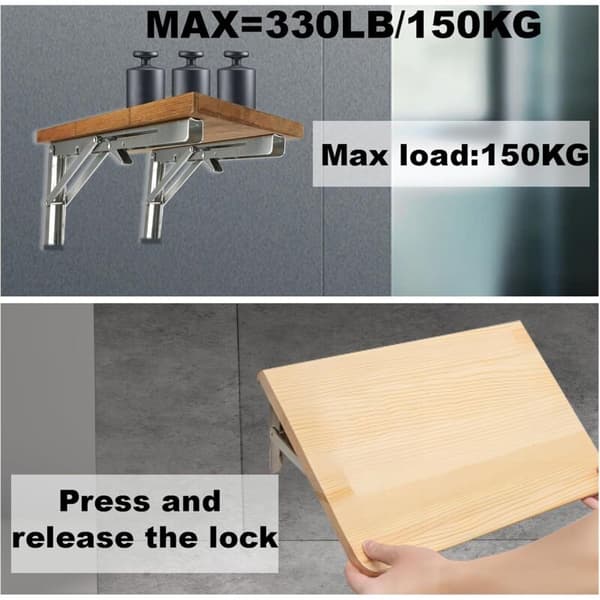 PCS 300 mm Fällbart Konsol, Kraftigt Fällbart Konsol, Väggfäste i Rostfritt Stål, Infällbart Konsol, Max Belastning: 150 kg