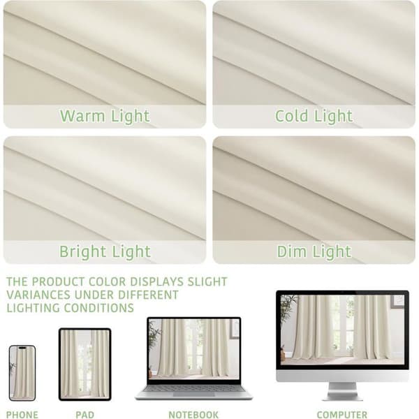 Termiske blendingsgardiner - Sett med 2 - 140x220 cm - Kulde-/varmeisolasjon - Lys beige - Metallmaljer