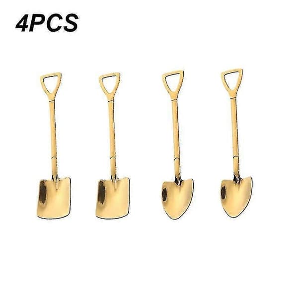 2 STK Flat Spade 2 STK Spiss Spade Kaffeskje Bestikksett Rustfritt Stål Retro Spade Kasting (Gull)