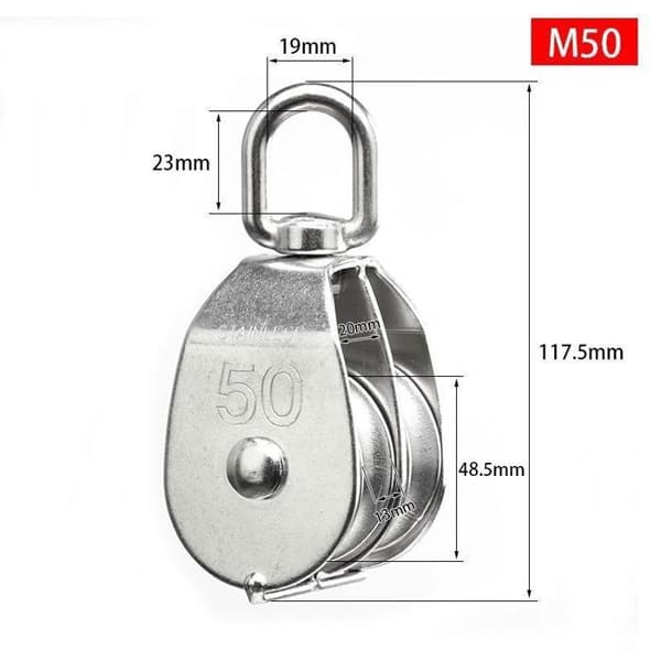 Dobbelt remskive M50 - 304 rustfrit stål - 400 kg bæreevne - Til reb <10 mm