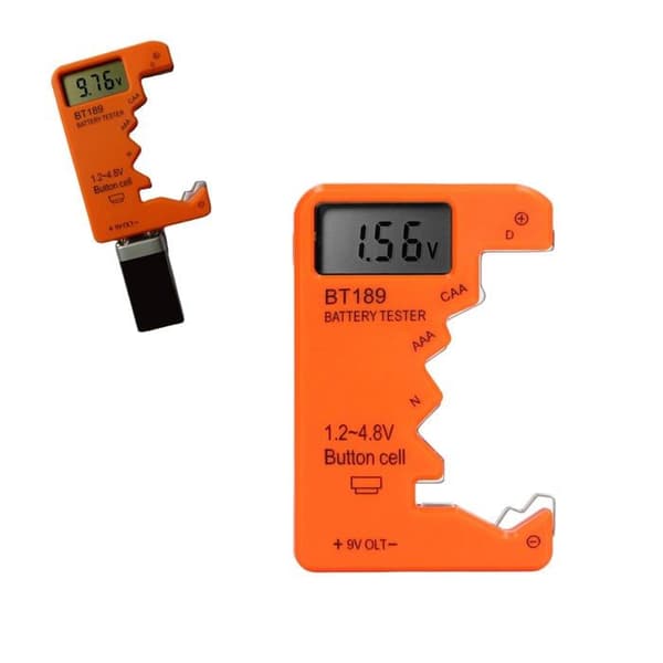 Digital LCD Batteritester - AA AAA CD 9V 6F22 - Orange - Kompakt