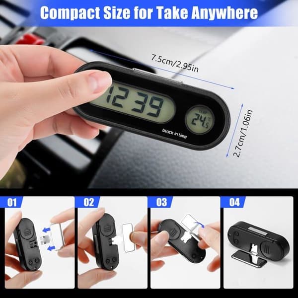 Bilklokke Termometer - Digital - Innebygd Termometer - LED Bakgrunnsbelysning