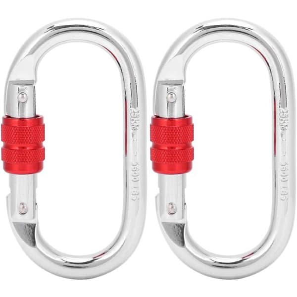 2-paknings klatrekarabin, 25KN - D-form - Skruelås - Forkrommet