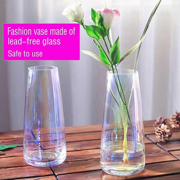 Färgglad glasvas för blommor, iriserande glasvas, modern hög glasvas, modern inredning för hem, kontor, vardagsrum