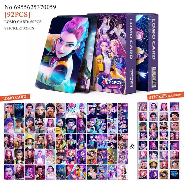 92 K-Pop Devil Hunter Anime Kaksipuoliset Lomo-kortit Mini-tarrat