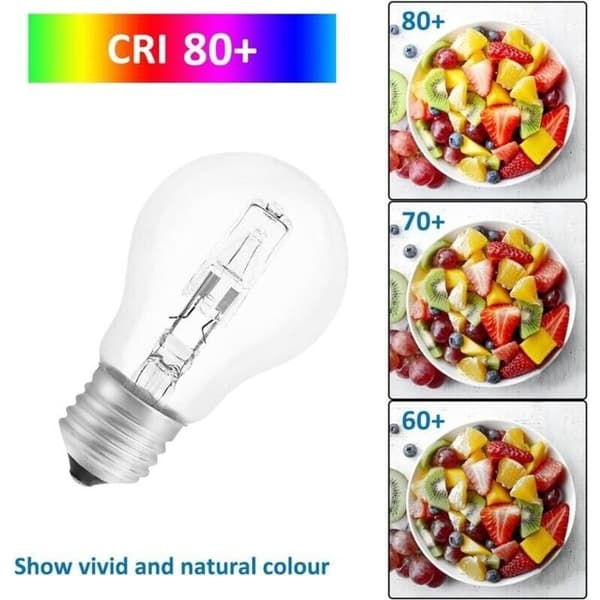 Förpackning med 5 E27 A55 42W dimbara halogenlampor, 650 lm, 2700K varmvit (klot)