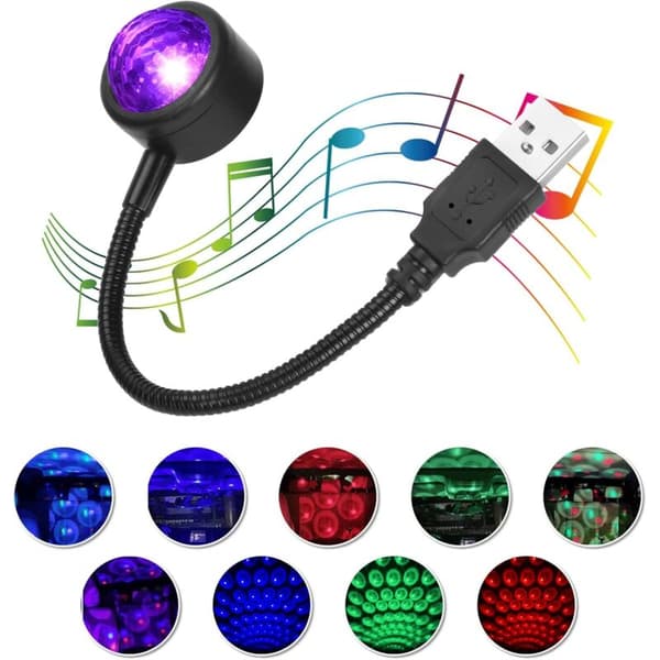 USB billoftlys, mini romantisk indvendigt billygte med LED USB og 3 farver og 9 justerbare tilstande, Plug and Play USB-lampe til atmosfære..