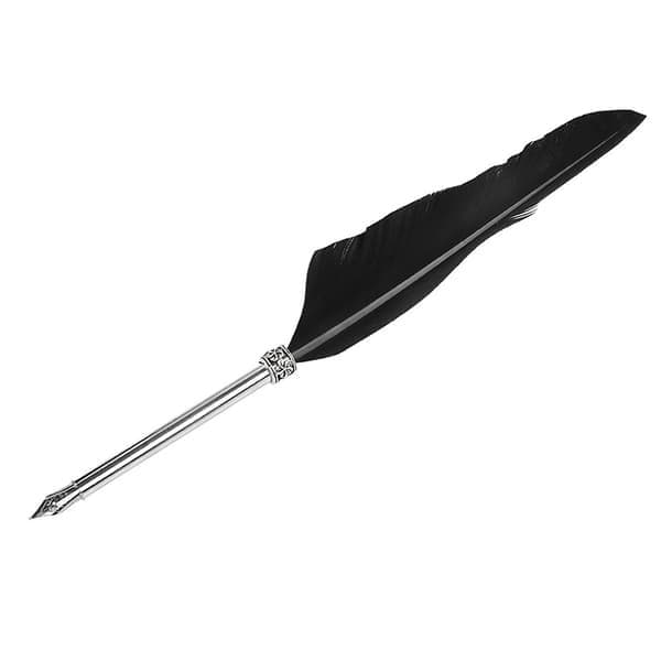 Retro Læder Notesbog Fyldepen Fjer Dip Pen Blækflaske Sæt Papirvarer Gaveæske Sort