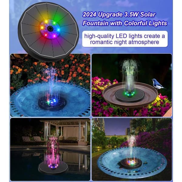 3.5W 2200mAh RGB LED Solcelle Flydende Glasfontæne til Have - Model 2025, 7 Dyser