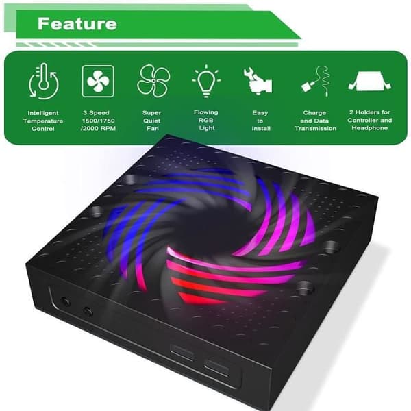Fläkt för Xbox Series X, Kylfläkt med Automatisk Hastighetskontroll efter Temperatur, 7 LED-lampor