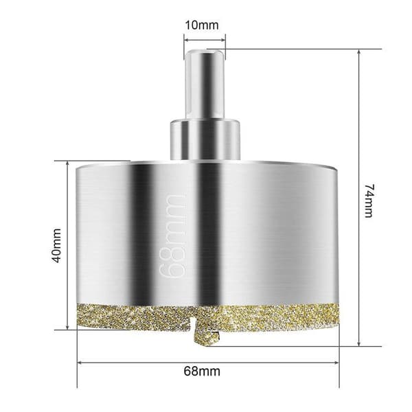 68 mm diamant hullsag med senterbor for fliser, glass, marmor