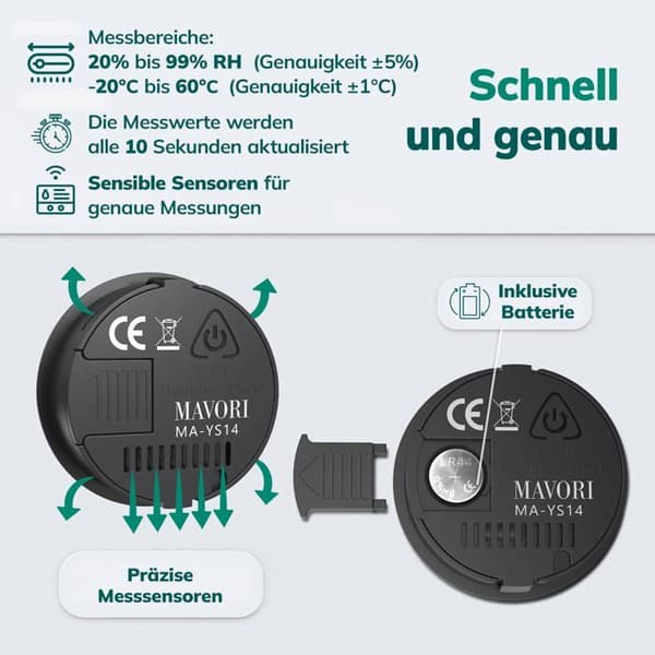 Mini rundt digitalt indendørs termo-hygrometer, sort – 2-i-1 termometer og hygrometer