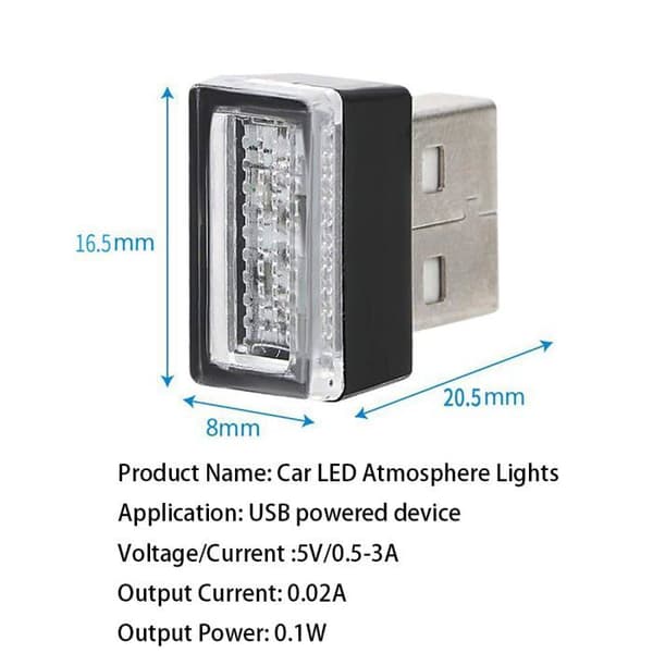 Mini Flerfarget USB LED Bil Interiørlyssett, Universell Ambient Belysning